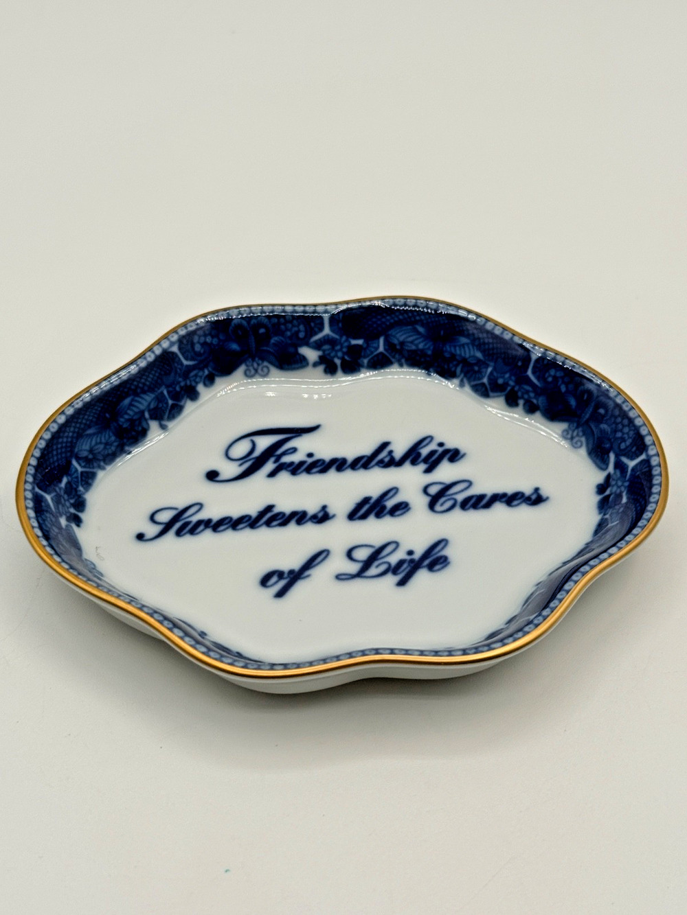 Mottahedeh Friendship Sweetens Cares of Life Porcelain Ring Tray Portugal